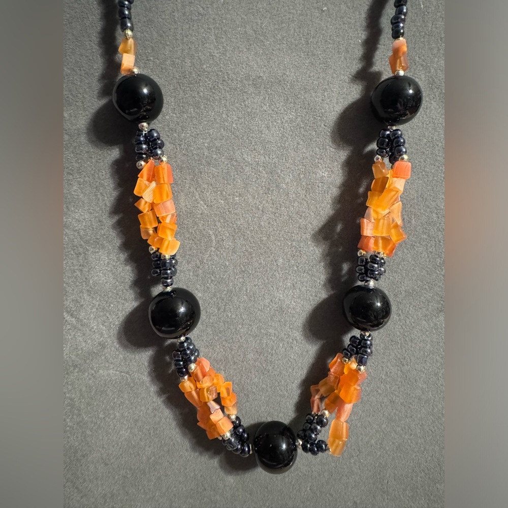 Cornelian Agate Black Beaded Statement Necklace - image 3